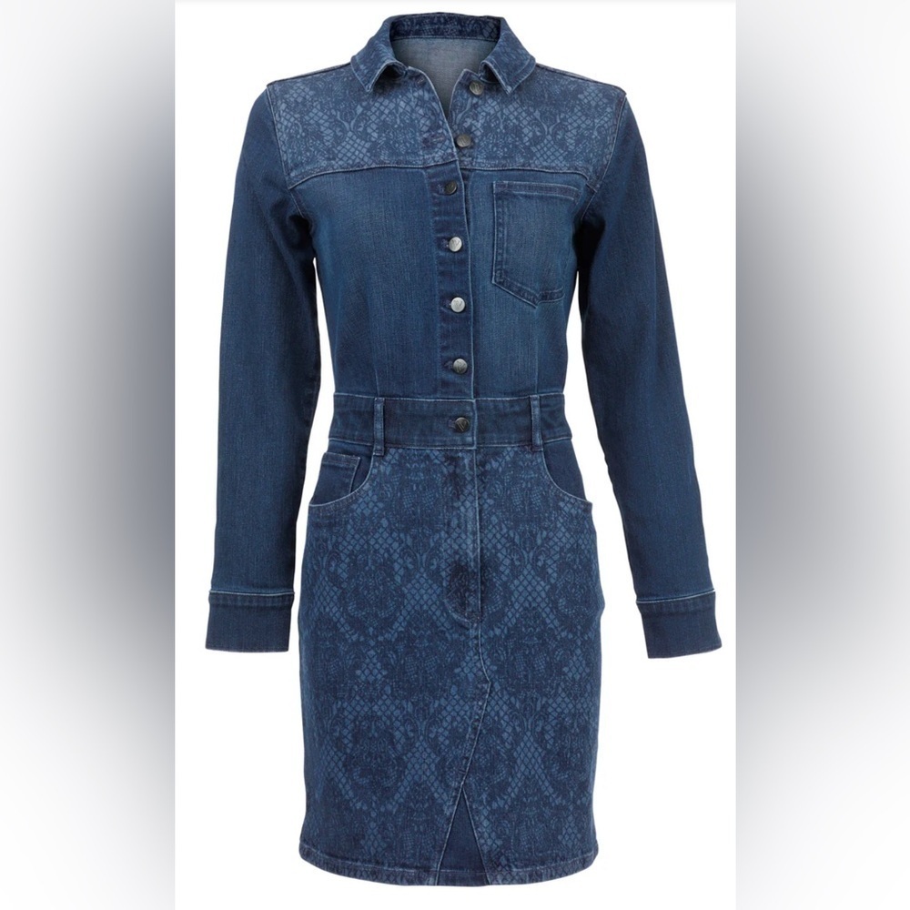 Lace Print Denim Mini Dress - Picture 16 of 16